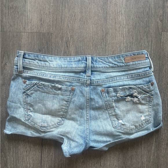 Blue Distressed Jean Shorts with Frayed Hem - Picture 5 of 6